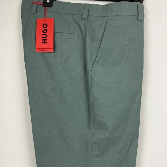 Hugo Boss Men's Green Modern-Fit Solid Wool-Blend Suit Separate Pants 34R 31L